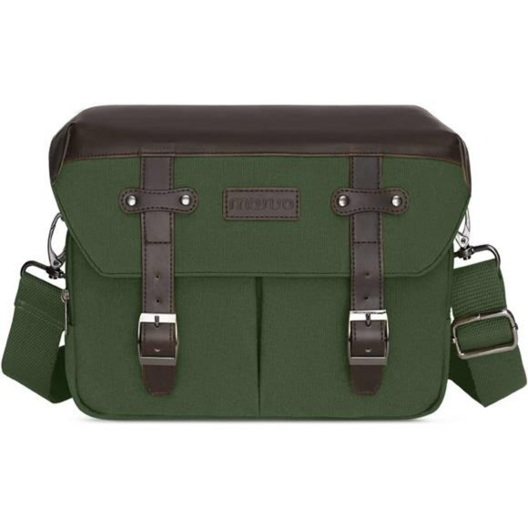 Camera Case Crossbody BagVintage PU Leather Bag with Rain Cover Army Green